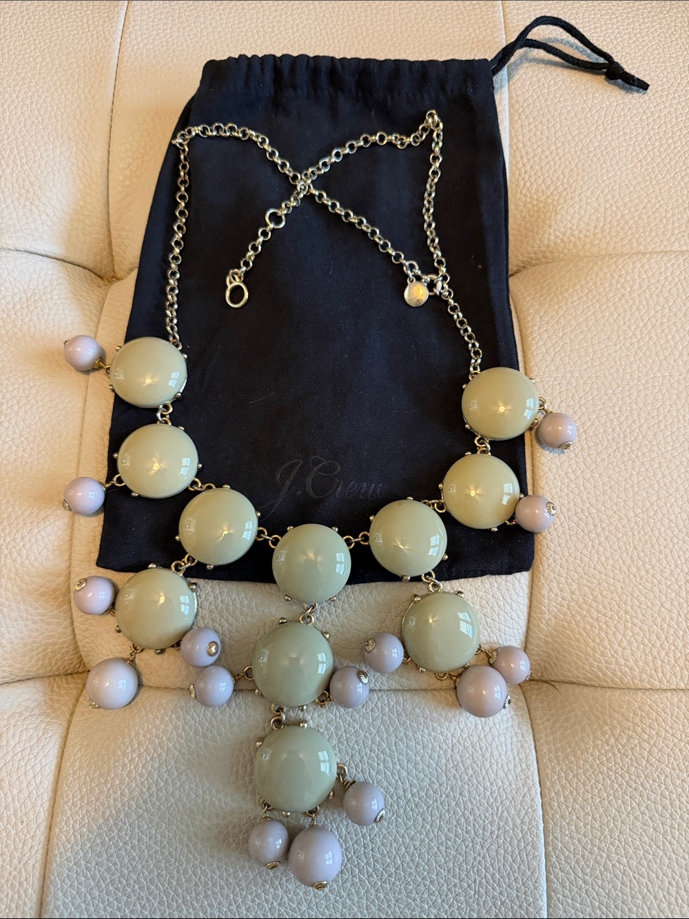 J. Crew Mint Green and Lavender Cluster Bib Necklace